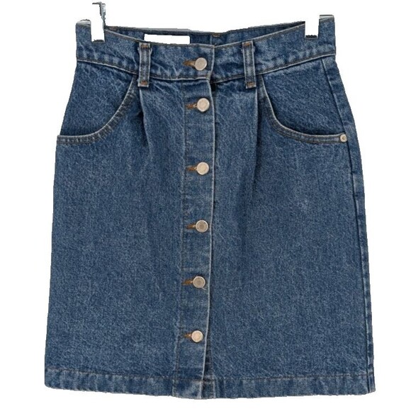 Y2K Cotton Ginny Denim Skirt Size 5 Blue Cotton Pleated  Western  Button Up - Picture 1 of 8